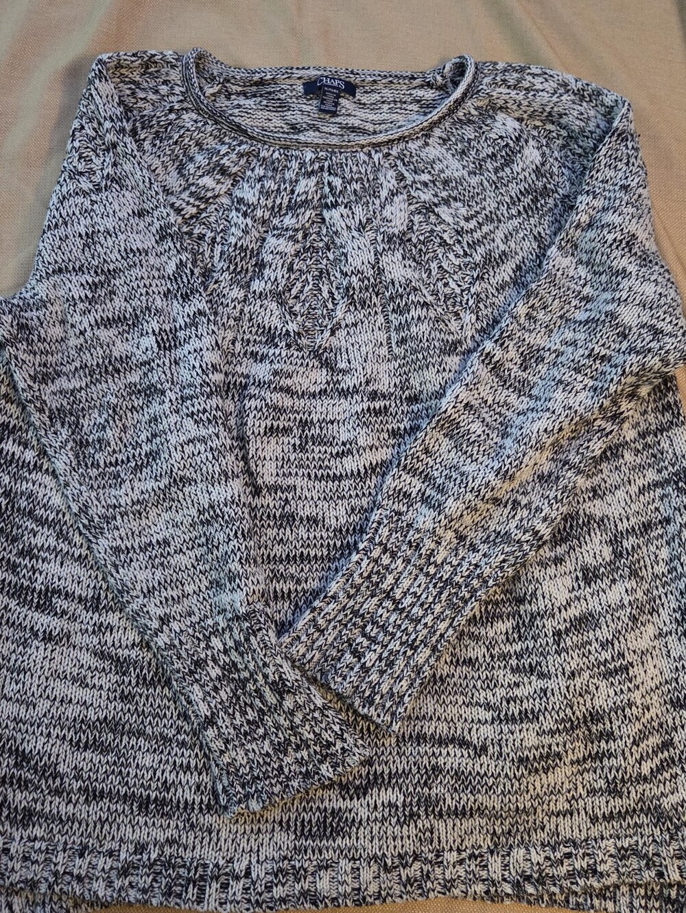 3/$25 Chaps Black And White Knit Cableknit Neck Sweater Size XL